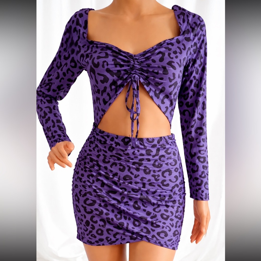 SHEIN Purple Animal Print Ruched Set